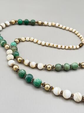 Vintage Jasper & Aventurine Gold Tone Crystal Bead Necklace